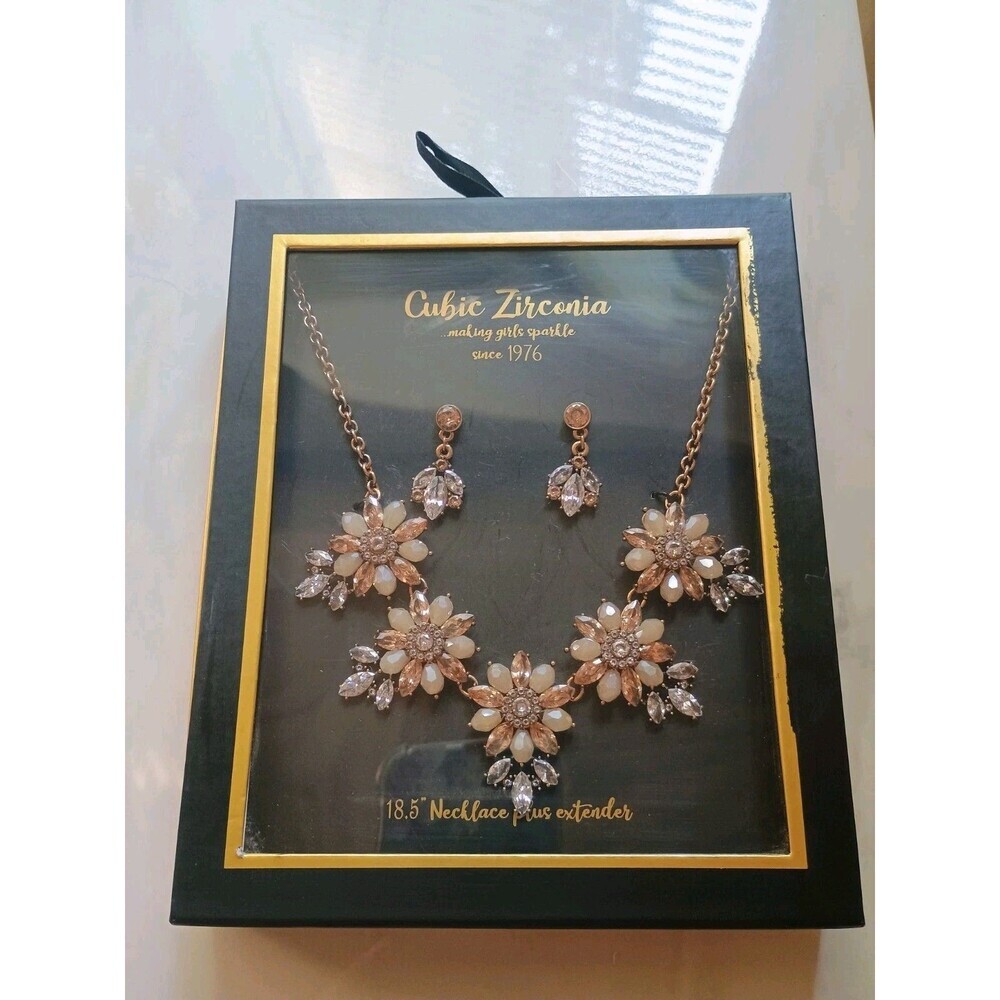 Jewelry Set Cubic Zirconia 18.5 Necklace with Extender  And Earrings New